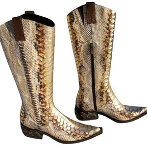 Donald Pliner Western Hand Painted Python Metallic Leather Boot Shoe NIB $1500